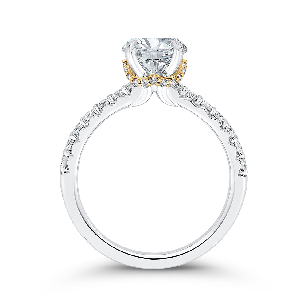 14K Two Tone Gold Round Diamond Engagement Ring (Semi Mount)