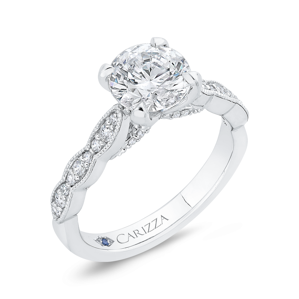 14K White Gold Round Diamond Engagement Ring (Semi Mount)