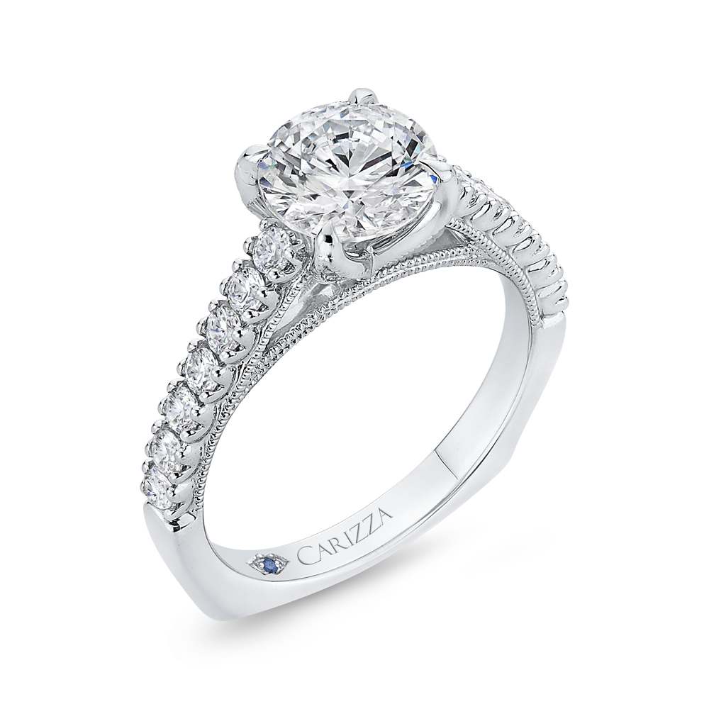 14K White Gold Round Diamond Engagement Ring with Euro Shank (Semi Mount)