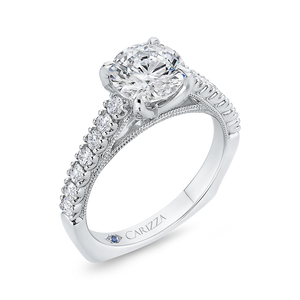 14K White Gold Round Diamond Engagement Ring with Euro Shank (Semi Mount)