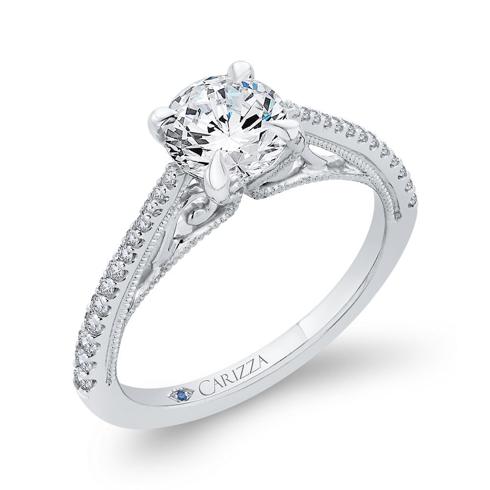 14K White Gold Round Diamond Engagement Ring (Semi Mount)