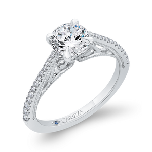 14K White Gold Round Diamond Engagement Ring (Semi Mount)