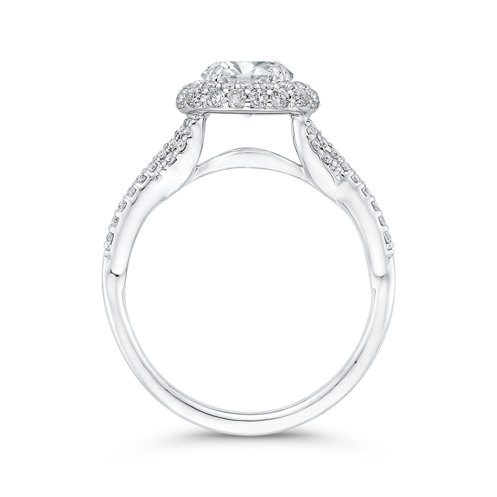 14K White Gold Round Diamond Halo Engagement Ring (Semi Mount)