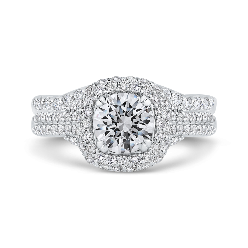 14K White Gold Round Diamond Halo Engagement Ring (Semi Mount)