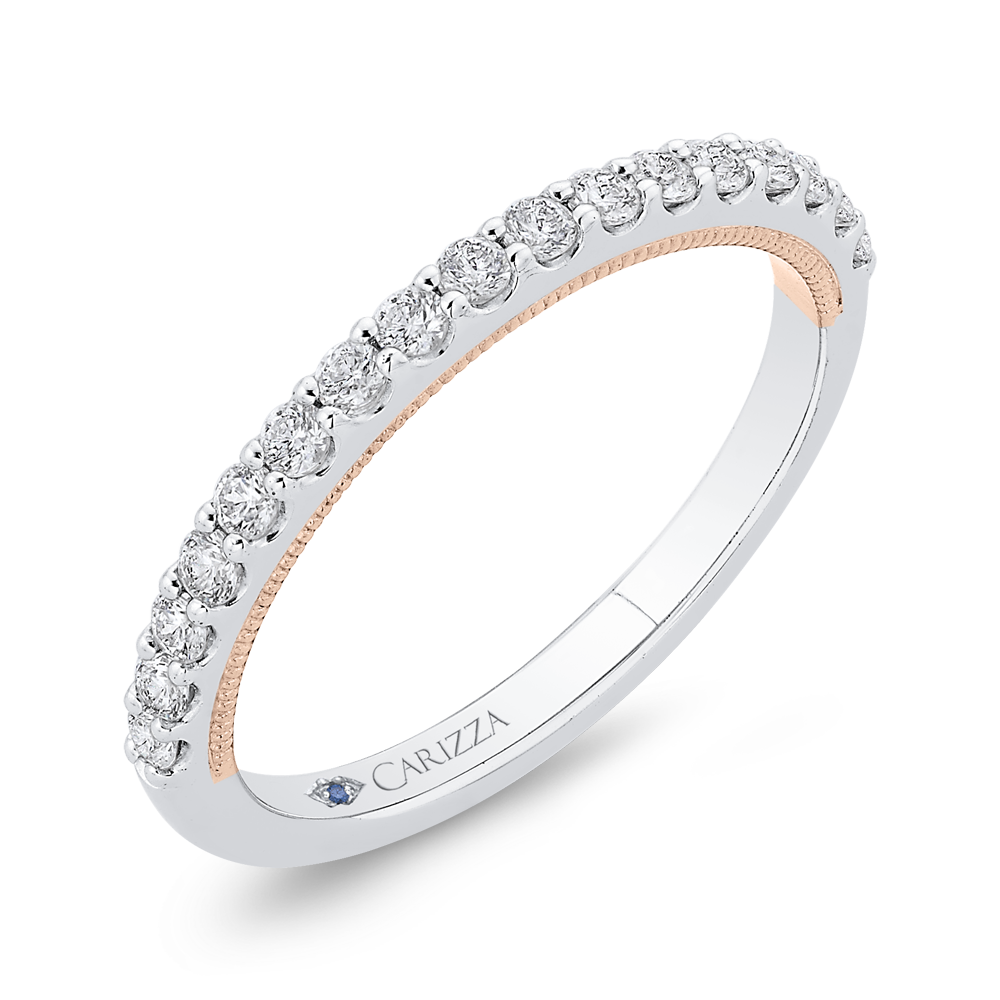 14K Two Tone Gold Round Diamond Half Eternity Wedding Band