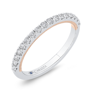 14K Two Tone Gold Round Diamond Half Eternity Wedding Band