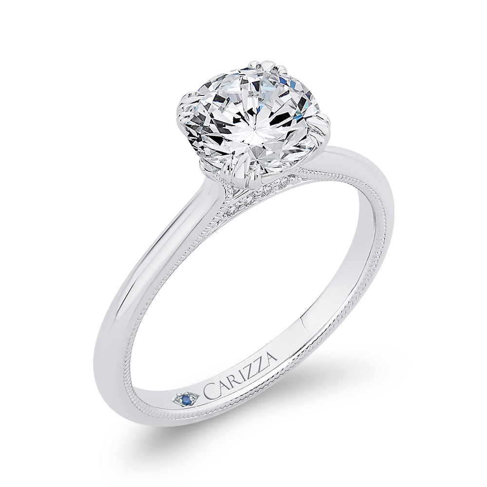 14K White Gold Round Diamond Engagement Ring (Semi Mount)