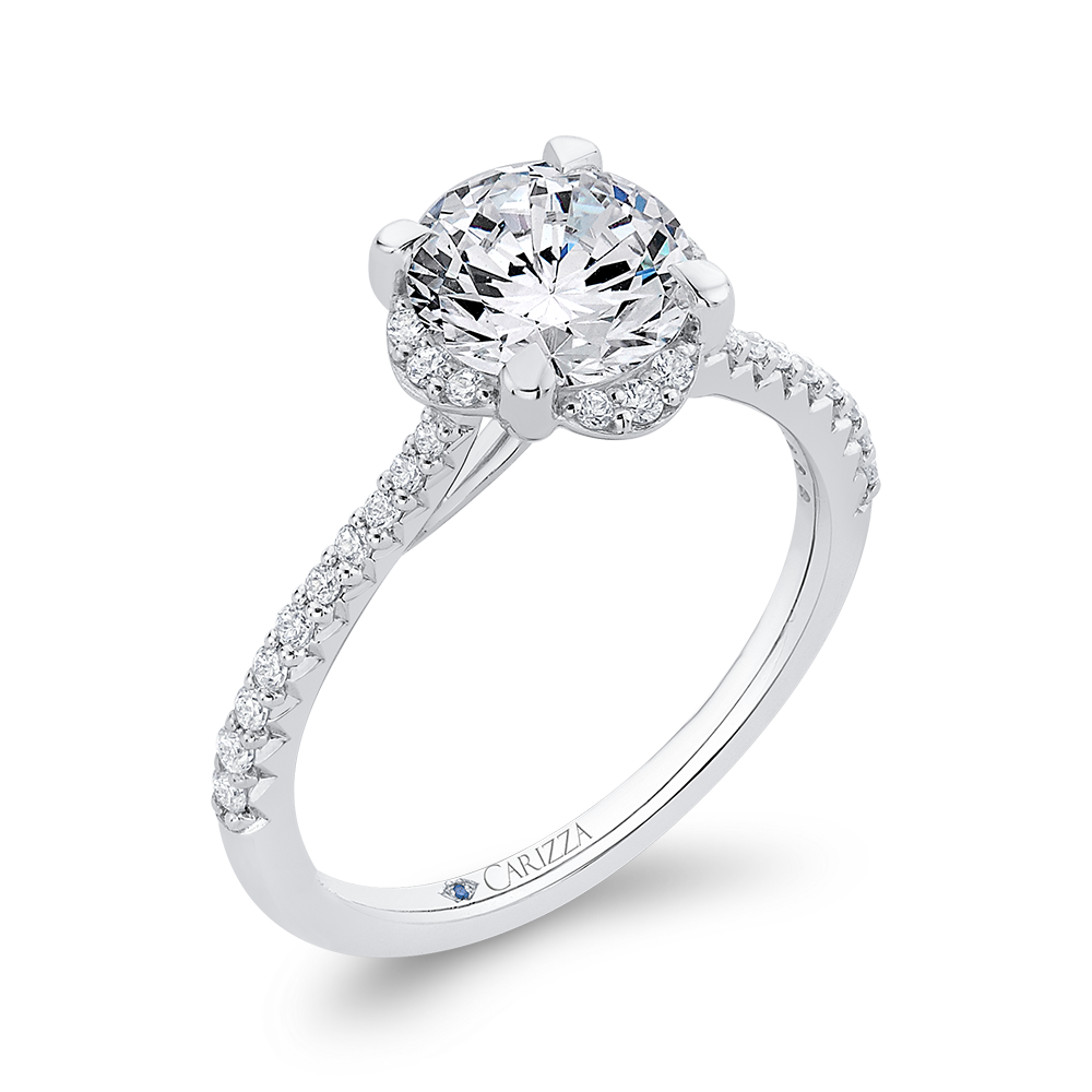 14K White Gold Round Diamond Engagement Ring (Semi Mount)