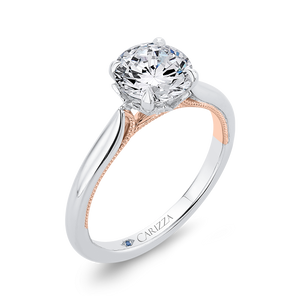 14K Two Tone Gold Round Diamond Floral Engagement Ring (Semi Mount)