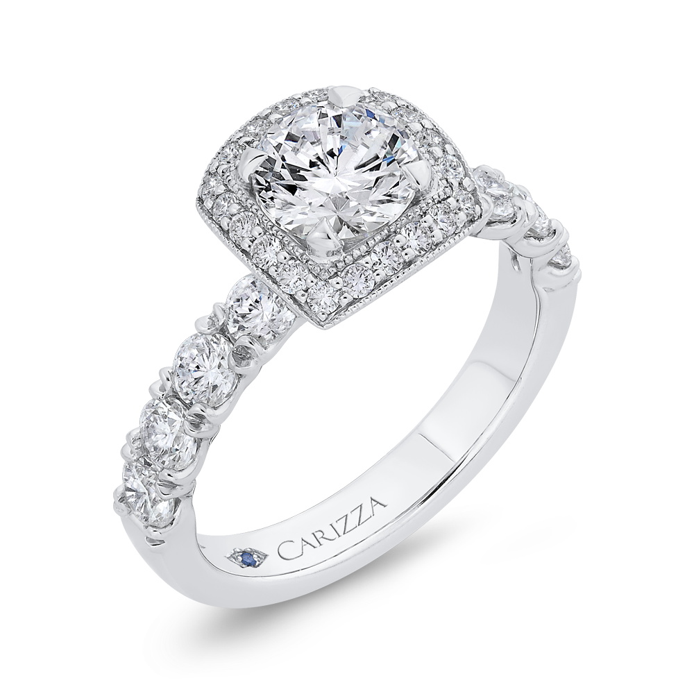 14K White Gold Round Diamond Halo Engagement Ring (Semi Mount)