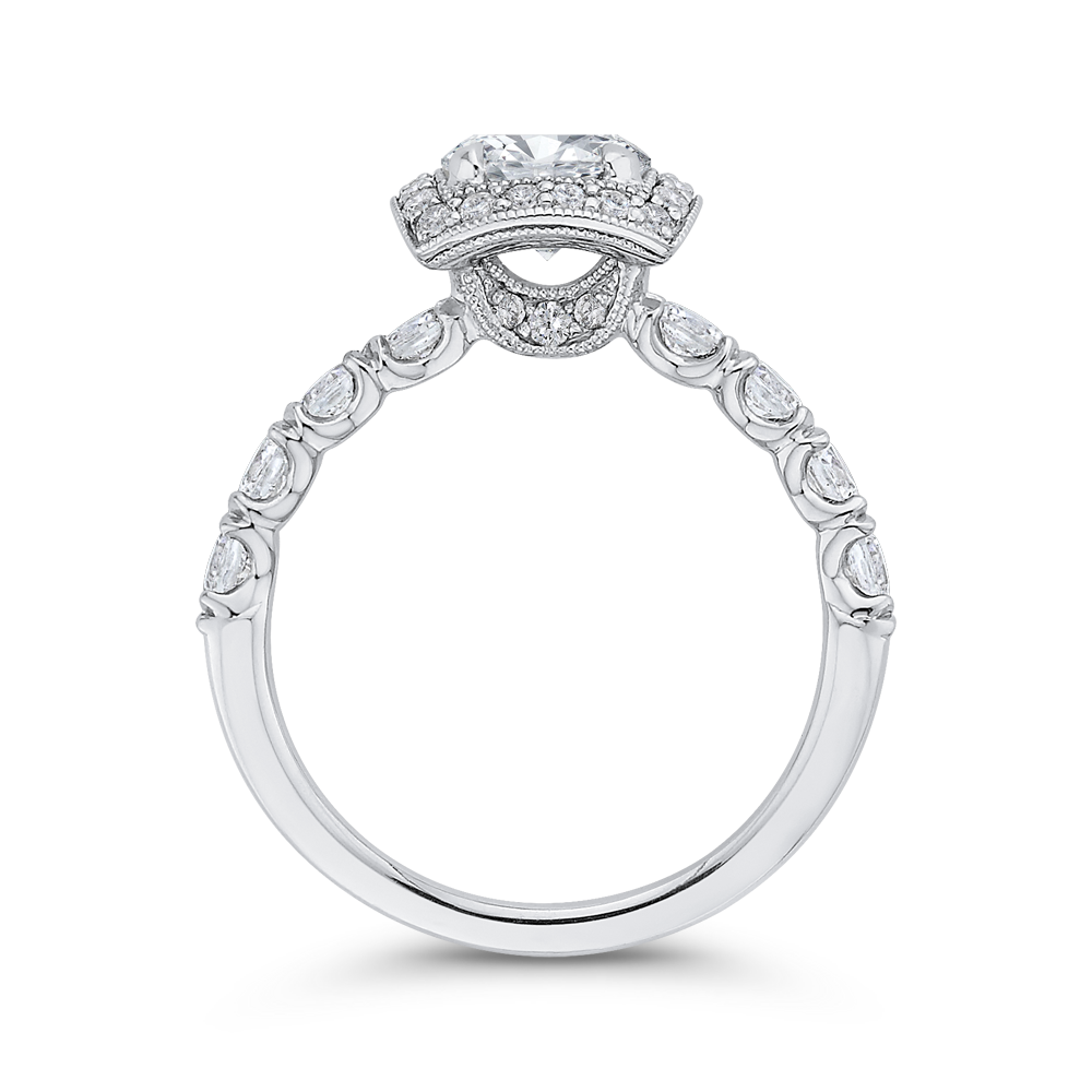 14K White Gold Round Diamond Halo Engagement Ring (Semi Mount)