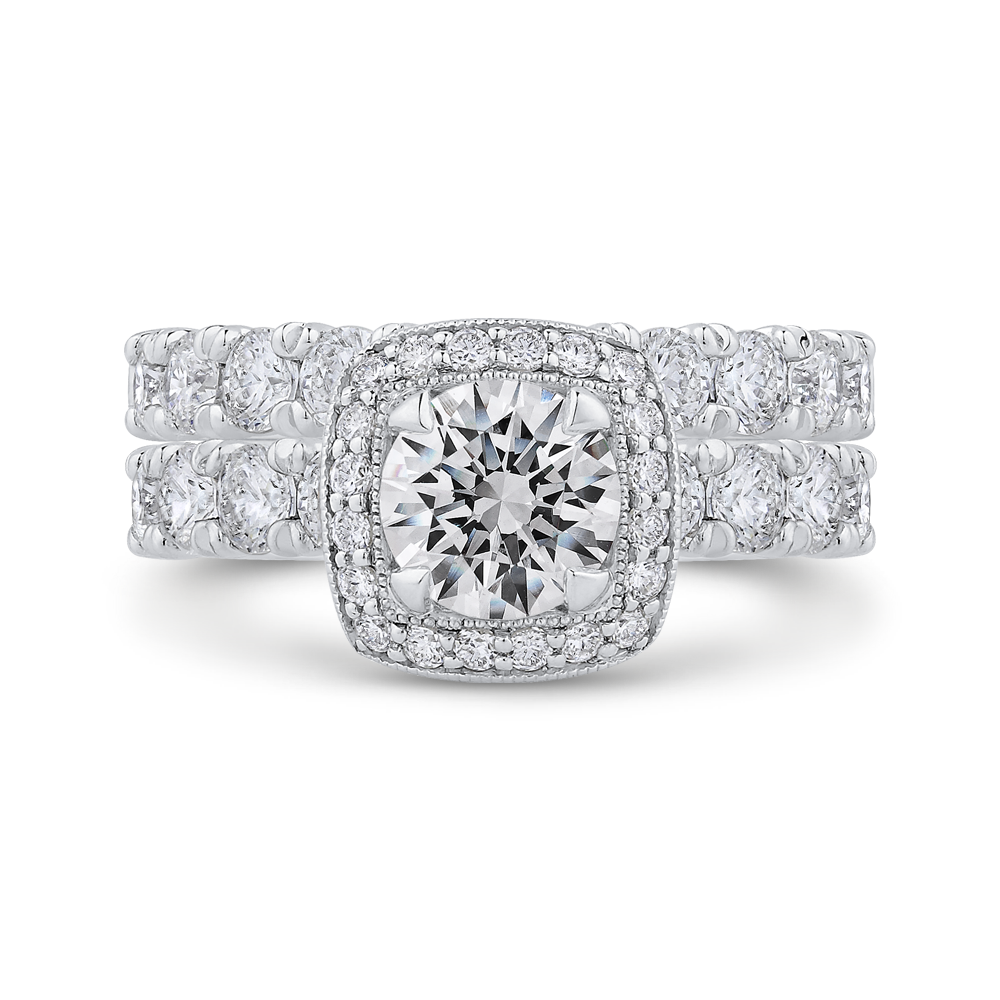 14K White Gold Round Diamond Halo Engagement Ring (Semi Mount)