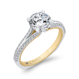 14K Two Tone Gold Round Diamond Engagement Ring with Split Side Euro Shank (Semi Mount)