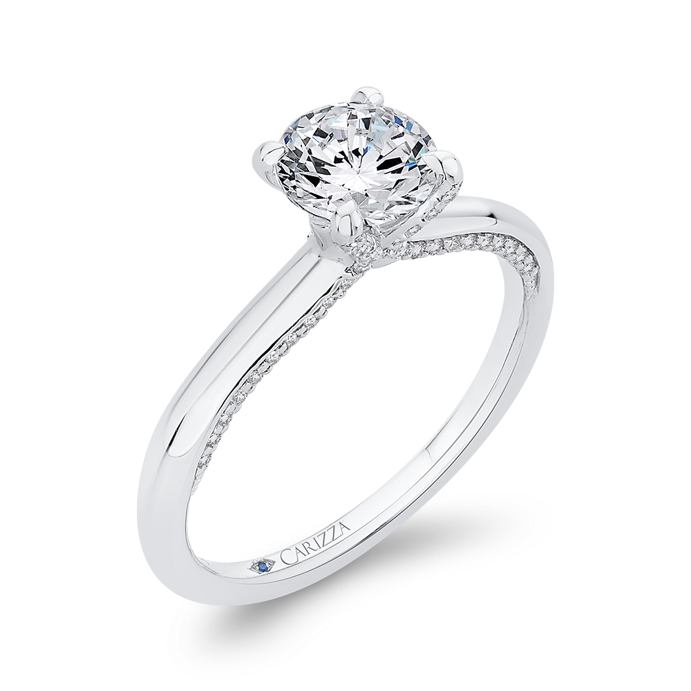 14K White Gold Round Diamond Halo Engagement Ring (Semi Mount)