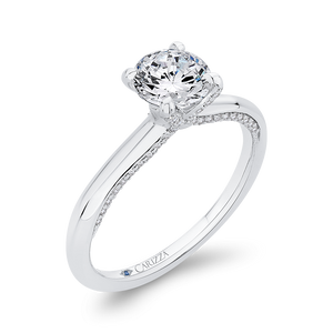 14K White Gold Round Diamond Halo Engagement Ring (Semi Mount)