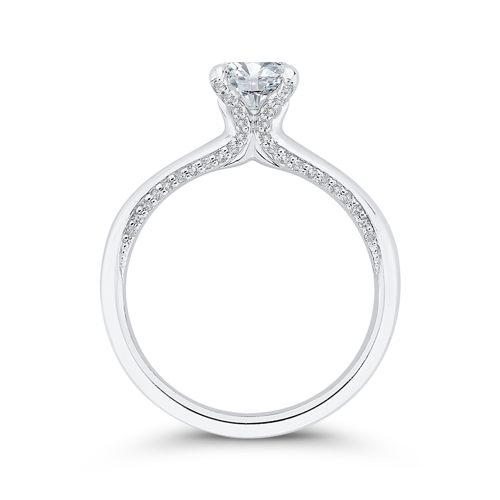 14K White Gold Round Diamond Halo Engagement Ring (Semi Mount)