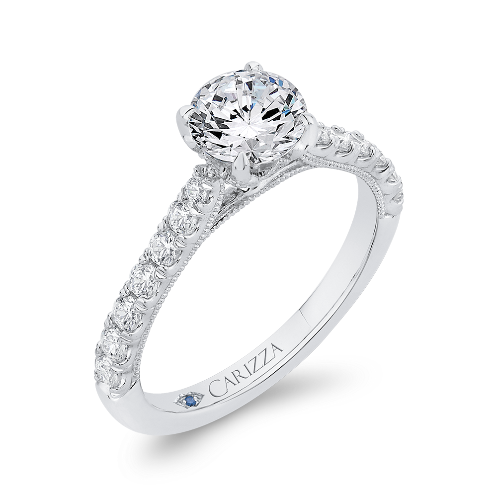 14K White Gold Round Diamond Engagement Ring (Semi Mount)