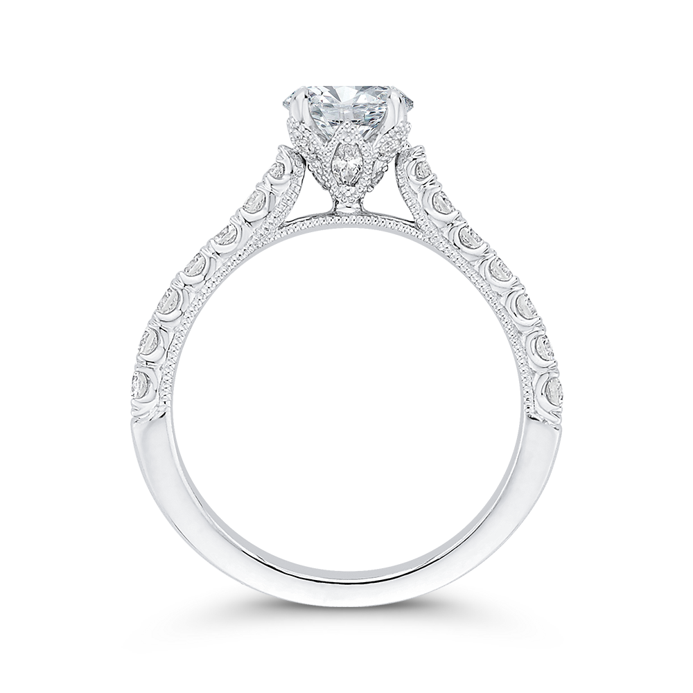 14K White Gold Round Diamond Engagement Ring (Semi Mount)