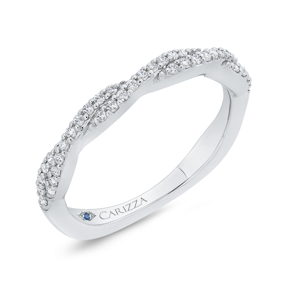 Round Cut Diamond Crossover Shank Half Eternity Wedding Band In 14K White Gold