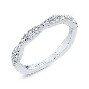 Round Cut Diamond Crossover Shank Half Eternity Wedding Band In 14K White Gold