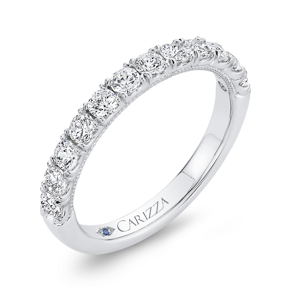 14K White Gold Half Eternity Round Diamond Wedding Band