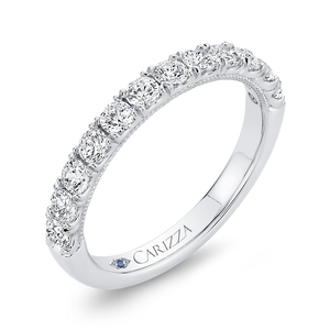 14K White Gold Half Eternity Round Diamond Wedding Band