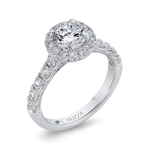 Round Halo Diamond Engagement Ring In 14K White Gold (Semi Mount)