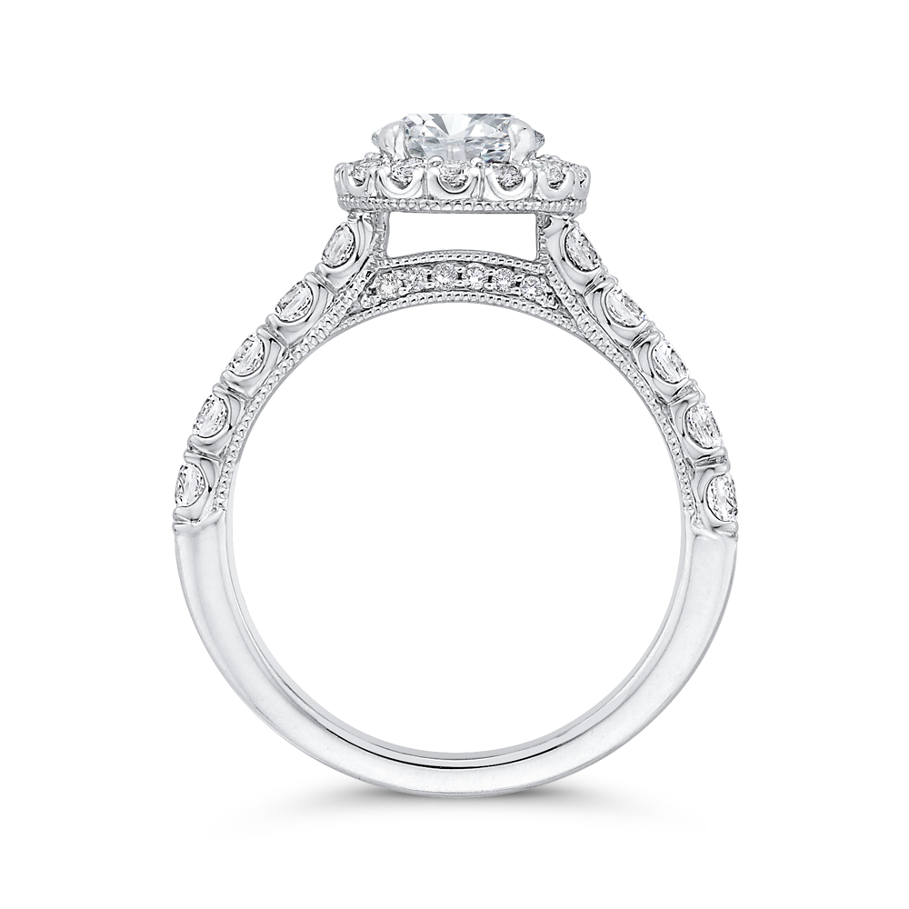 Round Halo Diamond Engagement Ring In 14K White Gold (Semi Mount)