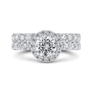 Round Halo Diamond Engagement Ring In 14K White Gold (Semi Mount)