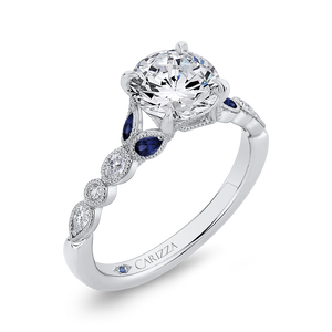 14K White Gold Round Diamond Engagement Ring with Sapphire (Semi Mount)