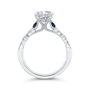 14K White Gold Round Diamond Engagement Ring with Sapphire (Semi Mount)