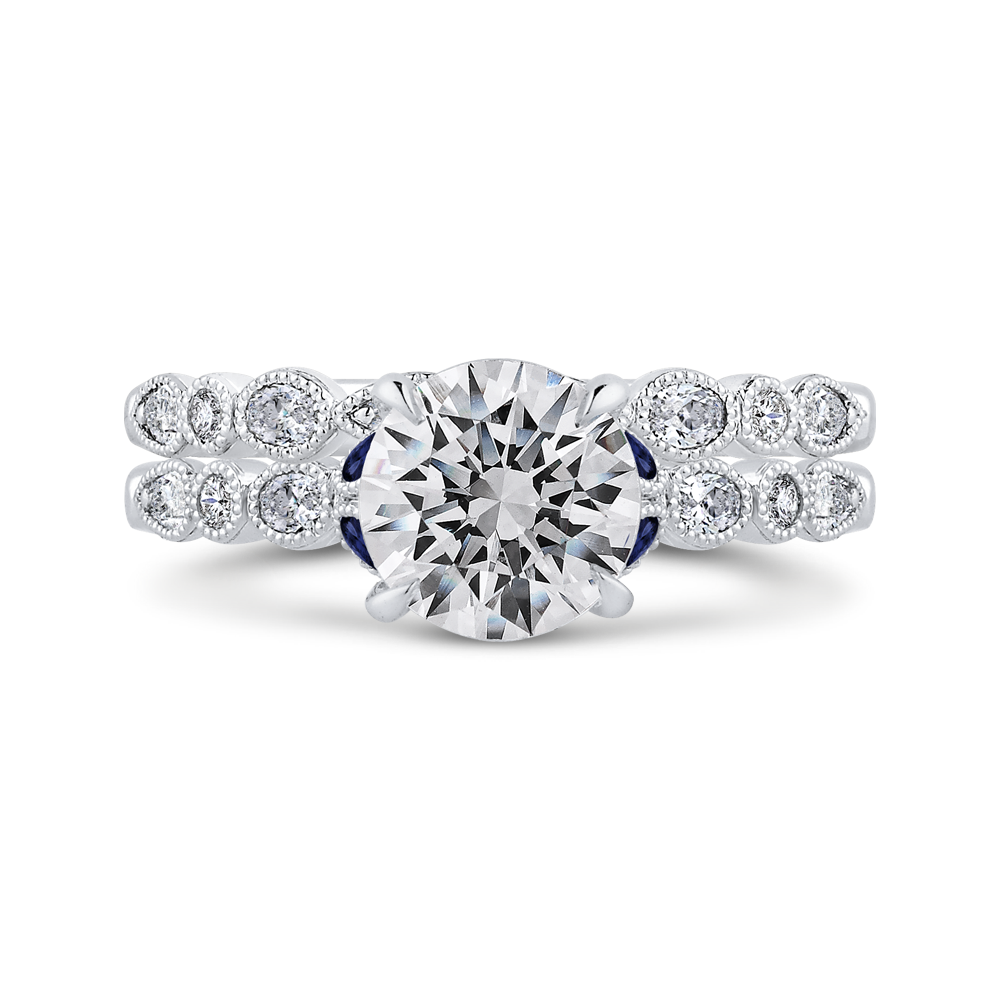 14K White Gold Round Diamond Engagement Ring with Sapphire (Semi Mount)