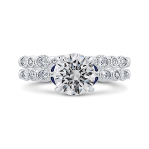 14K White Gold Round Diamond Engagement Ring with Sapphire (Semi Mount)