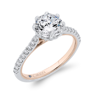 14K Two Tone Gold Round Diamond Engagement Ring (Semi Mount)