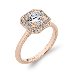 14K Rose Gold Round Diamond Halo Engagement Ring with Euro Shank (Semi Mount)