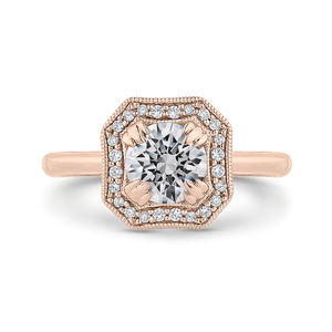 CA0442E-37P-1.00 Bridal Jewelry Carizza Rose Gold Round Diamond Halo Engagement Rings