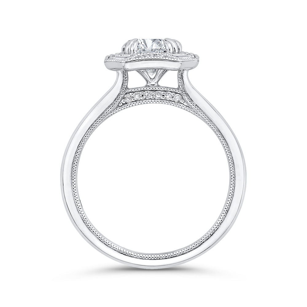 14K White Gold Round Diamond Halo Engagement Ring (Semi Mount)