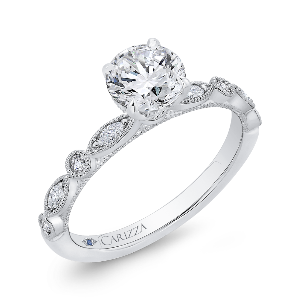 Round Diamond Engagement Ring In 14K White Gold (Semi Mount)