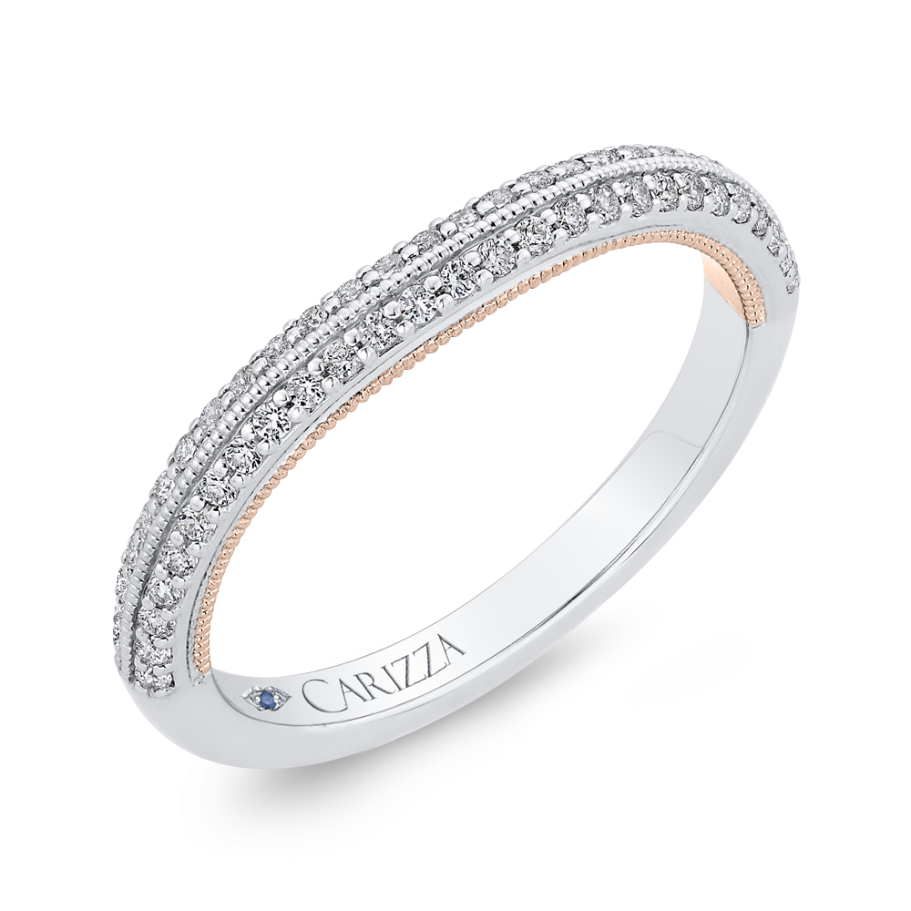 14K Two Tone Gold Round Diamond Half Eternity Wedding Band