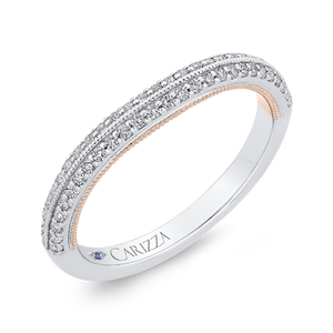 14K Two Tone Gold Round Diamond Half Eternity Wedding Band