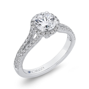 14K White Gold Round Diamond Halo Engagement Ring with Split Shank (Semi Mount)