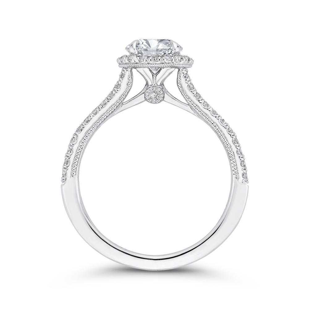 14K White Gold Round Diamond Halo Engagement Ring with Split Shank (Semi Mount)