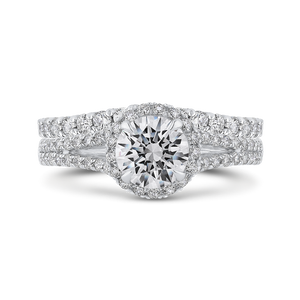 14K White Gold Round Diamond Halo Engagement Ring with Split Shank (Semi Mount)