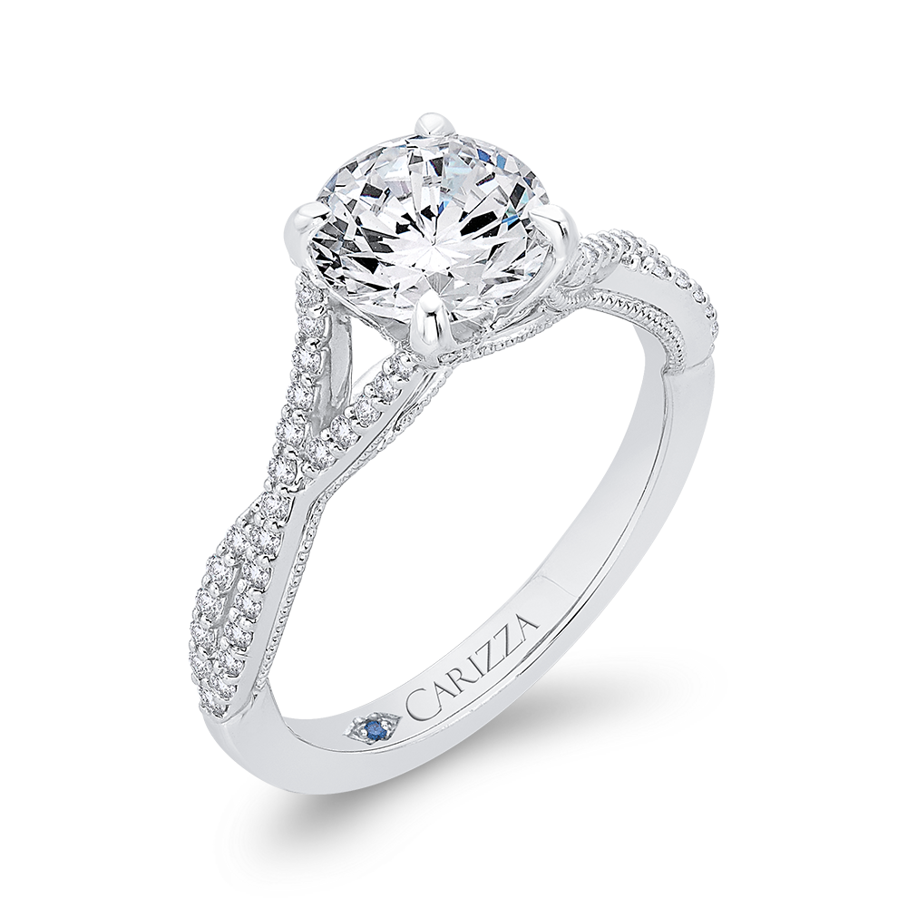 Round Diamond Engagement Ring In 14K White Gold with Split Shank (Semi Mount)