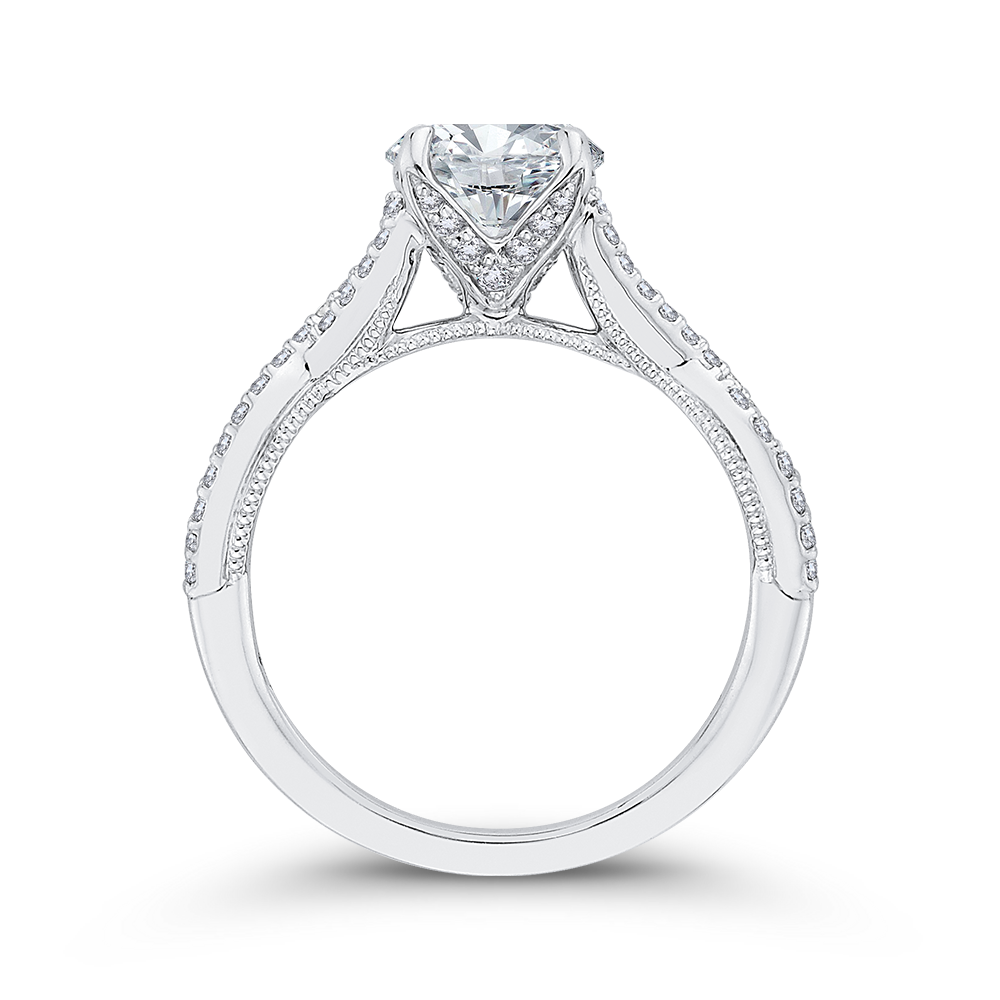 Round Diamond Engagement Ring In 14K White Gold with Split Shank (Semi Mount)