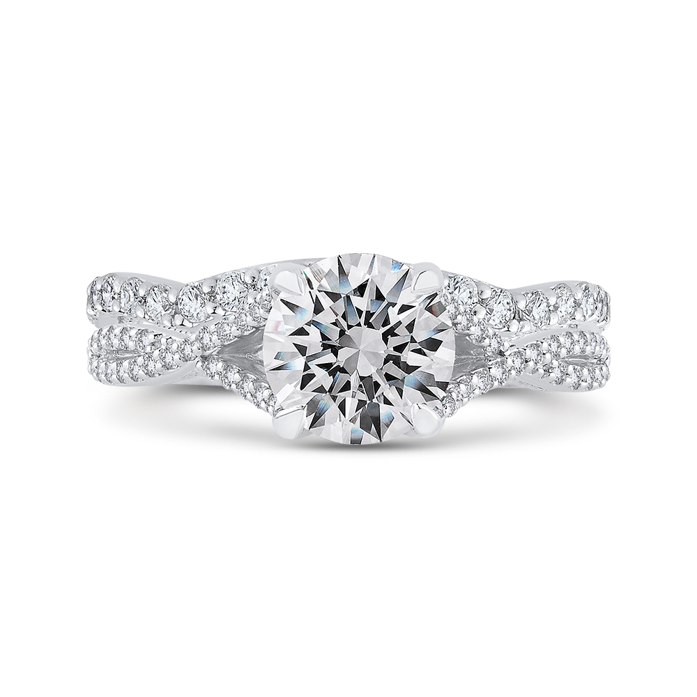 Round Diamond Engagement Ring In 14K White Gold with Split Shank (Semi Mount)