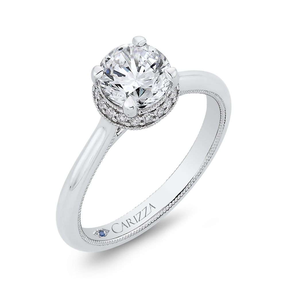 14K White Gold Round Diamond Engagement Ring (Semi Mount)