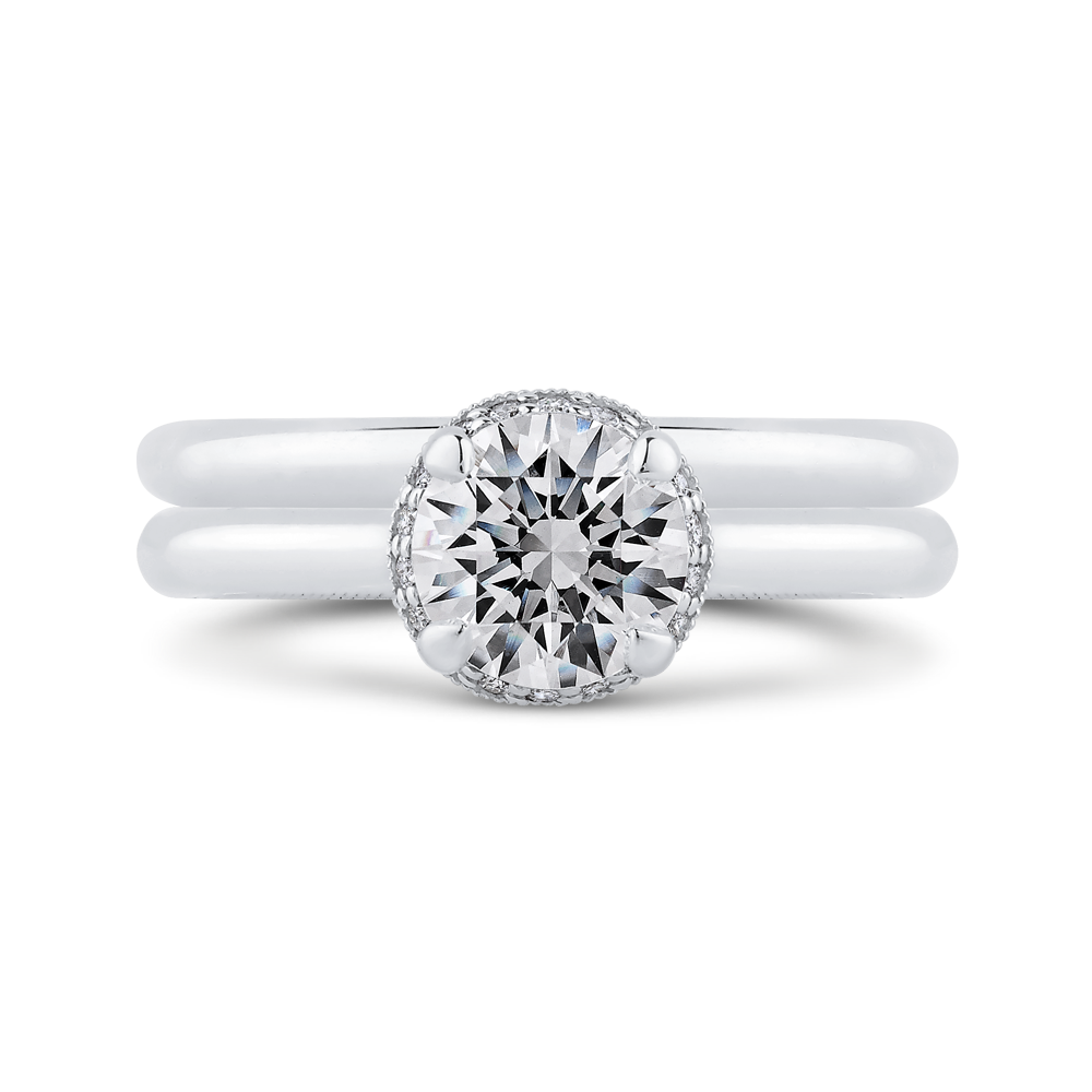 14K White Gold Round Diamond Engagement Ring (Semi Mount)