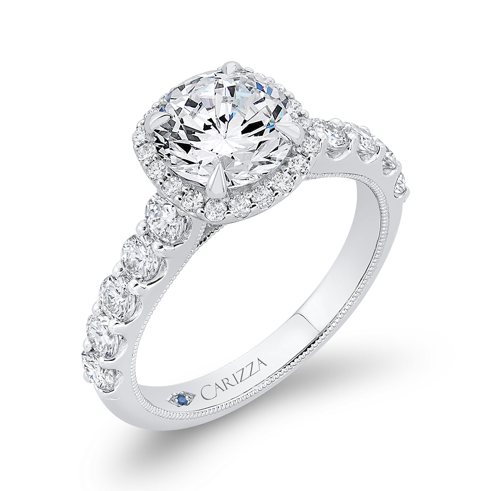 14K White Gold Round Diamond Halo Engagement Ring (Semi Mount)