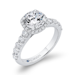 14K White Gold Round Diamond Halo Engagement Ring (Semi Mount)